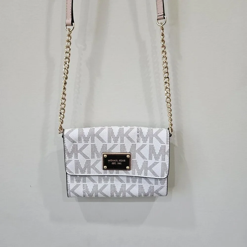 Michael Kors Womens Jet Set Leather Crossbody Wallet Monogram Vacation Travel
